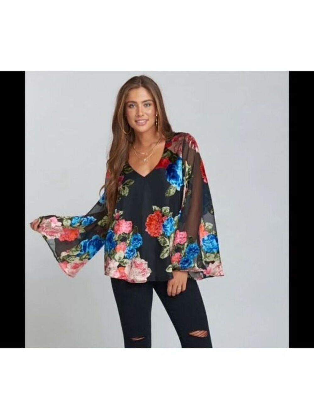 NWOT Show Me Your Mumu Black Floral Print Hippie Dippie Top Size S
